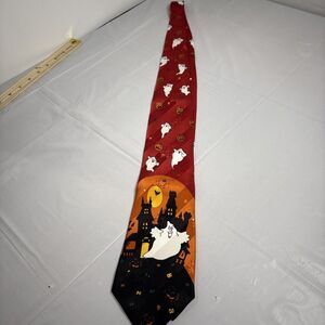 Gianfranco Halloween Silk Tie Ghost Pumpkin Haunted House Red Novelty Mens